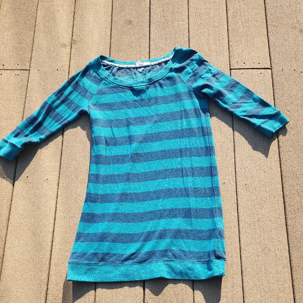 (M)Roxy Blue Striped Women's Long Sweater Lounge Weekend Casual Soft  Classic